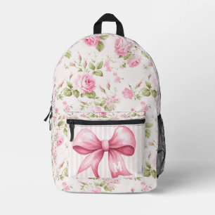 Grandmillennial Cottage Rose Pink Bow   Monogram Printed Backpack