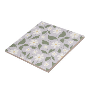 Grandmillennial Daisy Floral Soft Pastel Lilac Ceramic Tile