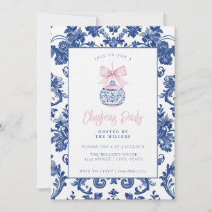 Grandmillennial Damask Christmas Ornament with Bow Invitation