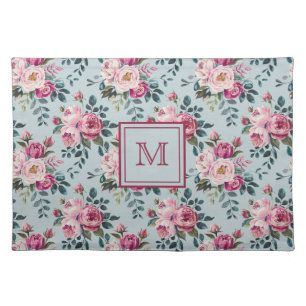 Grandmillennial Dusty Rose Floral Custom Monogram Cloth Placemat