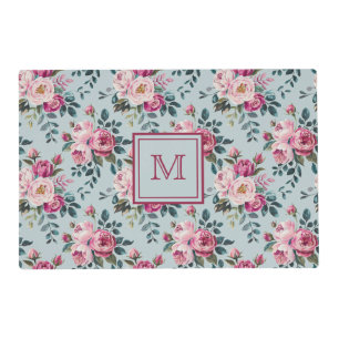 Grandmillennial Dusty Rose Floral Custom Monogram Placemat