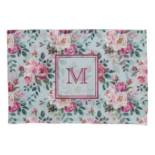 Grandmillennial Dusty Rose Floral Custon Monogram Pillow Case