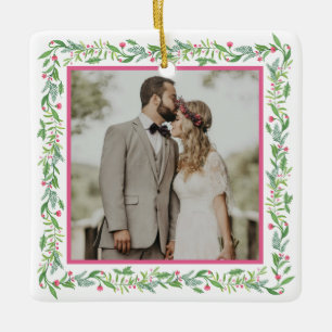 Grandmillennial Evergreen Swag Photo Ceramic Ornament