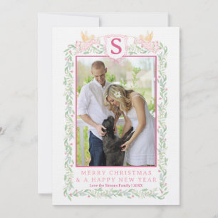 Grandmillennial Evergreen Swag with Angels Photo Invitation