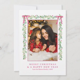 Grandmillennial Evergreen Swag with Bows Photo Invitation