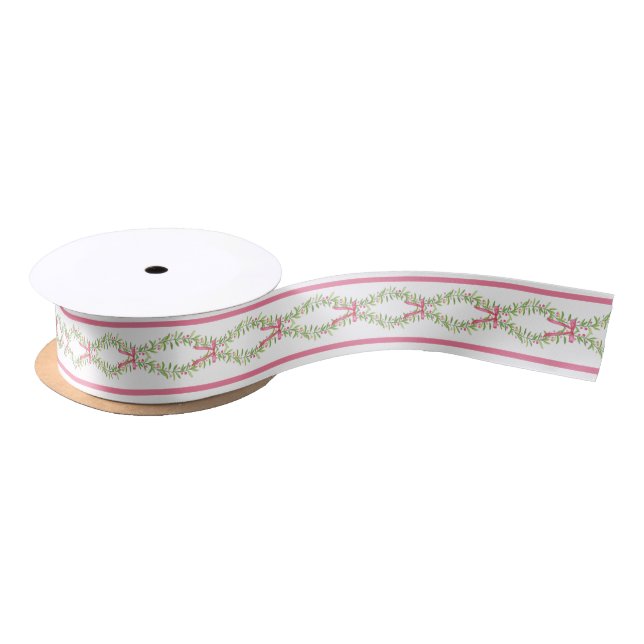 Grandmillennial Evergreen Trellis with Bows  Satin Ribbon (Spool)