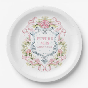 Grandmillennial Floral Crest Future Mrs Paper Plates