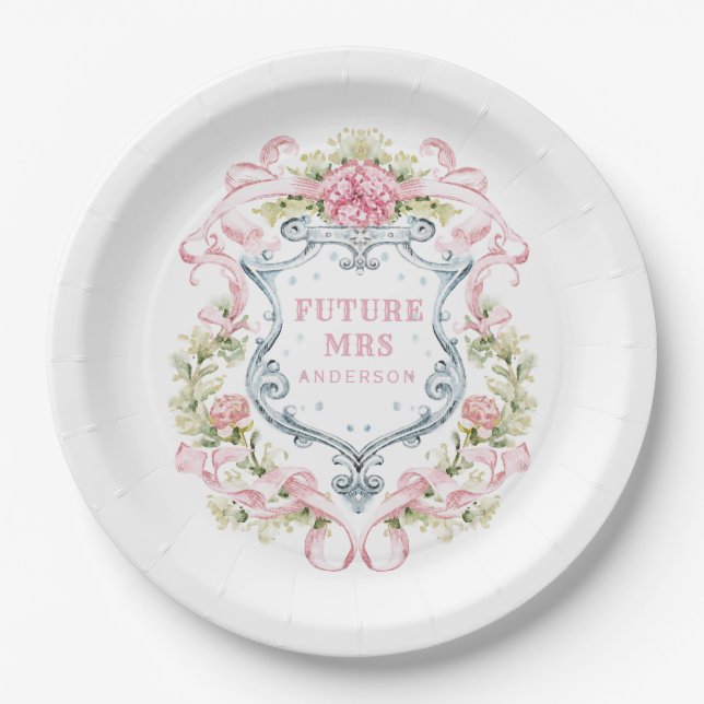 Grandmillennial Floral Crest | Future Mrs Paper Plates (Front)