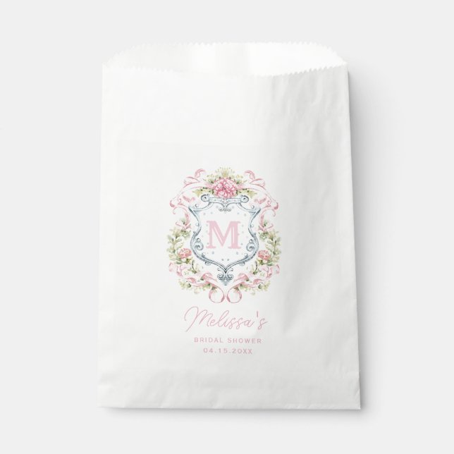 Grandmillennial Floral Crest Monogram | Bridal  Favor Bag (Front)