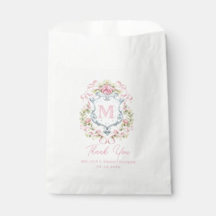 Grandmillennial Floral Crest Monogram   Bridal  Favor Bag