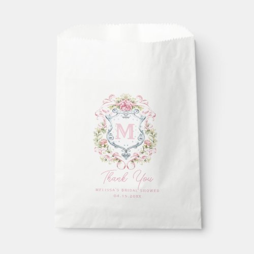 Grandmillennial Floral Crest Monogram  Bridal  Favor Bag