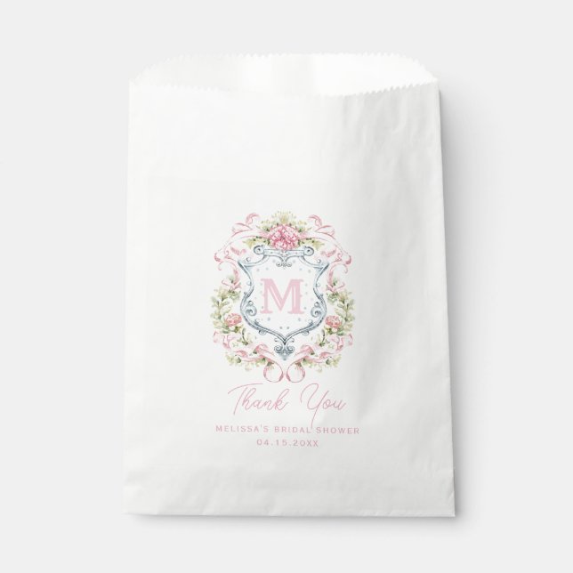Grandmillennial Floral Crest Monogram | Bridal  Favor Bag (Front)