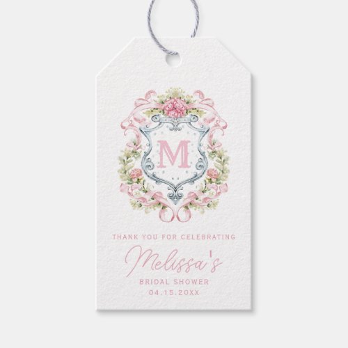 Grandmillennial Floral Crest Monogram  Bridal  Gift Tags