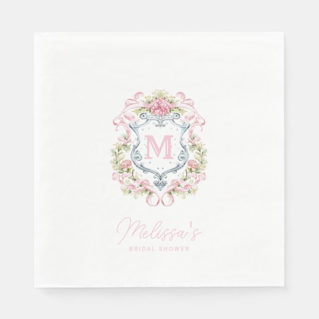 Grandmillennial Floral Crest Monogram | Bridal  Napkins (Front)