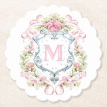 Grandmillennial Floral Crest Monogram | Bridal  Paper Coaster<br><div class="desc">The elegant watercolor monogram crest gives these bridal shower paper coasters a beautiful and timeless look that any bride-to-be will love.  Personalize this design with your initial in the crest.

Colors include,  light blue,  pink and grey.</div>