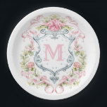 Grandmillennial Floral Crest Monogram | Bridal  Paper Plates<br><div class="desc">The elegant watercolor monogram crest gives these bridal shower paper plates a beautiful and timeless look that any bride-to-be will love.  Personalize this design with your initial in the crest.

Colors include,  light blue,  pink and grey.</div>