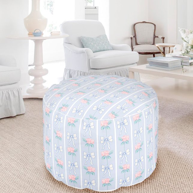 Grandmillennial Floral Decorative Round Pouf (Creator Uploaded)