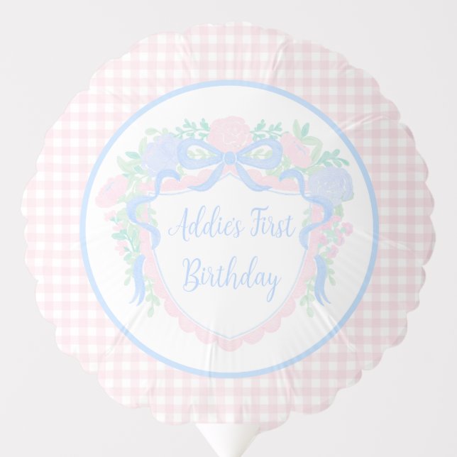 Grandmillennial Floral Gingham Preppy Birthday Balloon (Front)