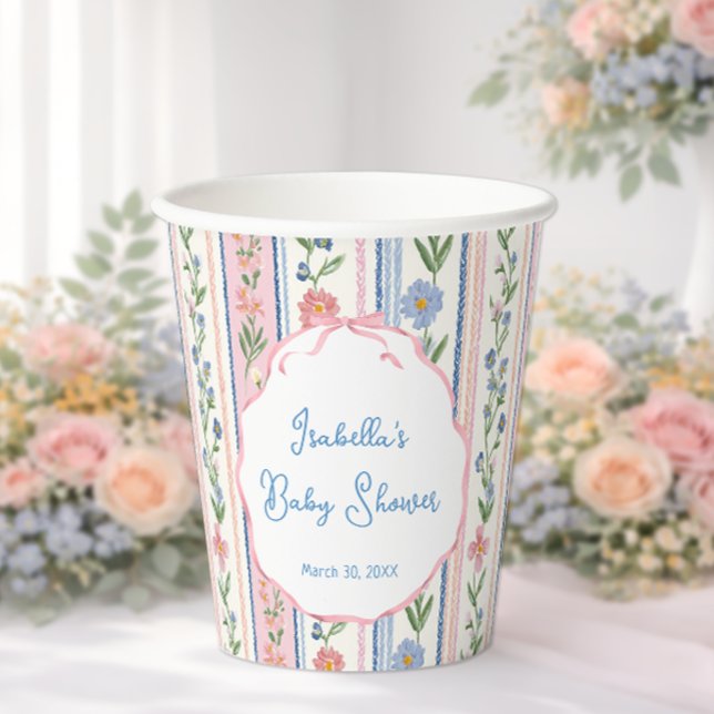 Grandmillennial Floral Girl Baby Shower Paper Cups (Creator Uploaded)