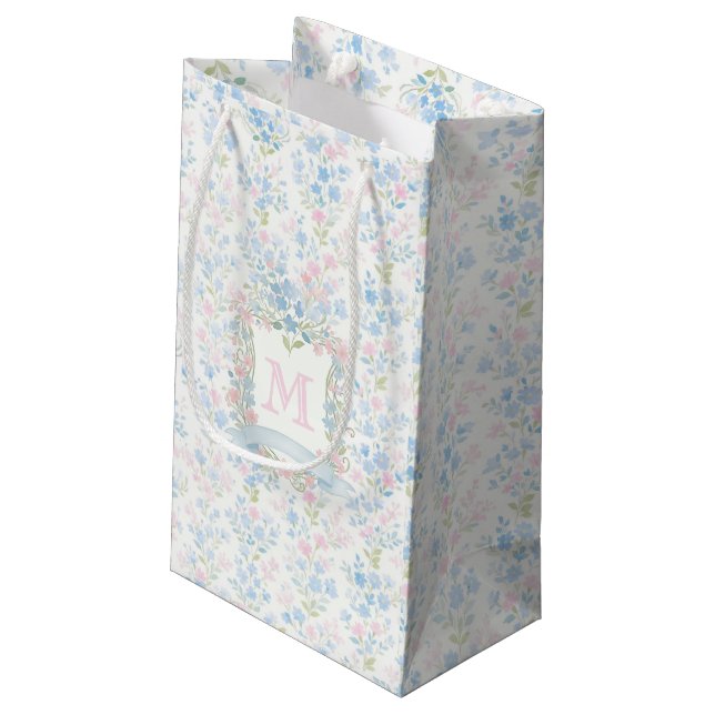 Grandmillennial Floral Monogram Personalized Small Gift Bag (Back Angled)