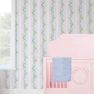Grandmillennial floral preppy rosettes wallpaper