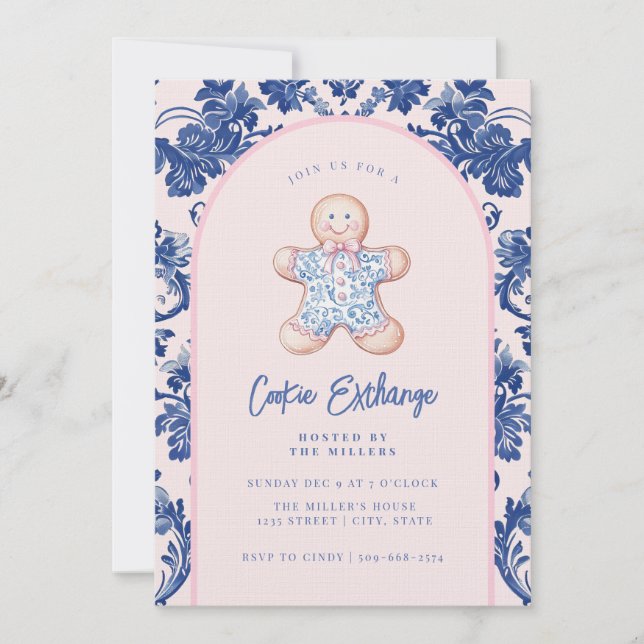 Grandmillennial Gingerbread Cooie Exchange Invitation (Front)