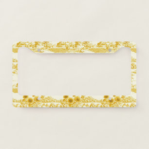 Grandmillennial Gold Sunflower Toile Pattern License Plate Frame