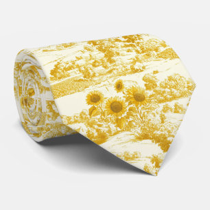 Grandmillennial Gold Sunflower Toile Pattern Neck Tie