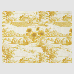 Grandmillennial Gold Sunflower Toile Pattern Tissue Paper
