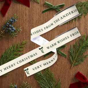 Grandmillennial Green Bow Very Merry Christmas Grosgrain Ribbon