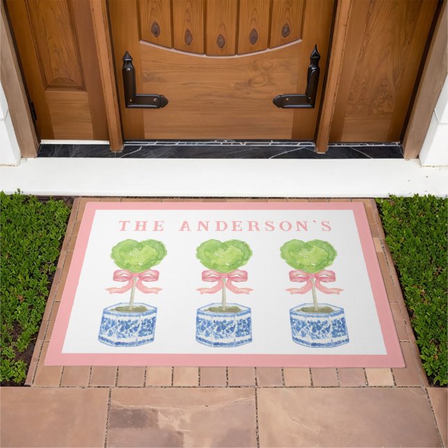 Grandmillennial Heart Topiary | Valentines Doormat (Outdoor)