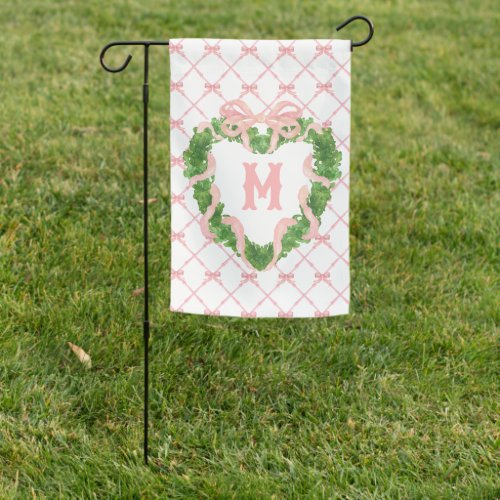 Grandmillennial Heart Wreath Monogram  Garden Flag