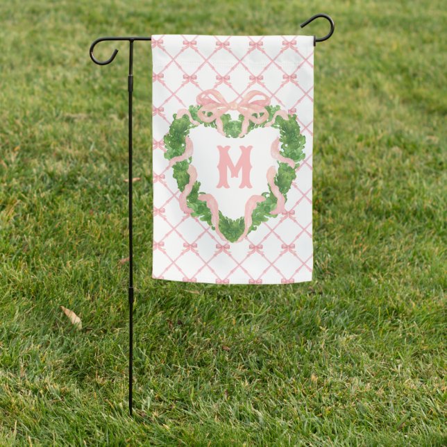 Grandmillennial Heart Wreath Monogram  Garden Flag (In SItu)
