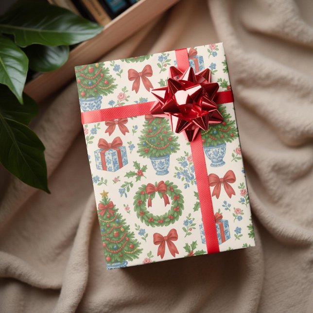 Grandmillennial Holiday Classic Watercolor Floral  Wrapping Paper (Creator Uploaded)
