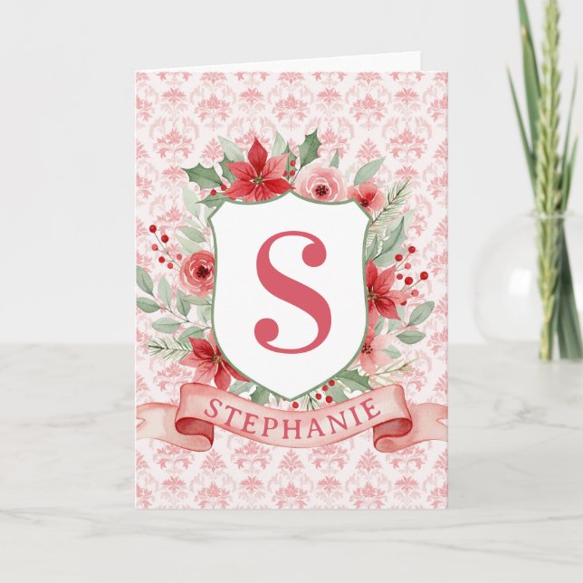 Grandmillennial Holiday Crest | Christmas Monogram Card (Front)