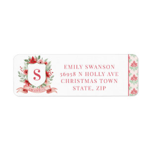 Grandmillennial Holiday Crest   Christmas Monogram Label