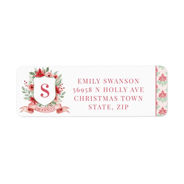 Grandmillennial Holiday Crest | Christmas Monogram Label (Front)