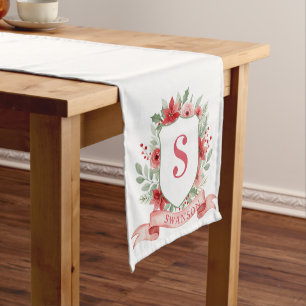 Grandmillennial Holiday Crest Christmas Monogram Medium Table Runner