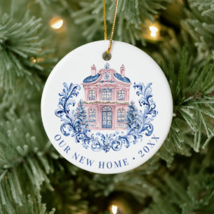 Grandmillennial Holiday New Home Ceramic Ornament