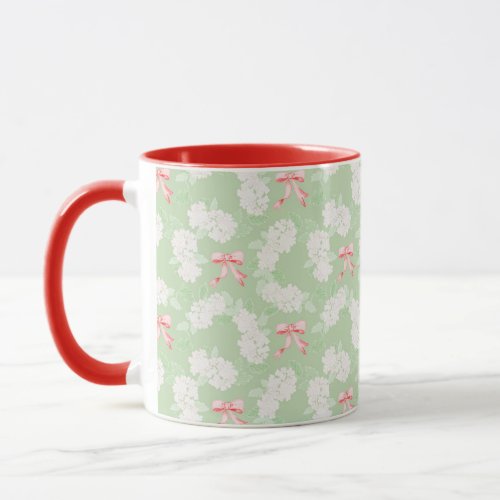 Grandmillennial Hydrangea  Bows Red Mug