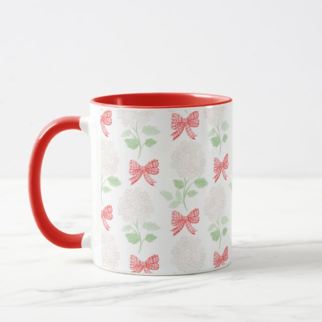 Grandmillennial Hydrangea & Bows Red Mug (Left)