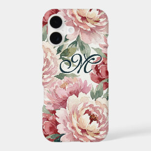 Grandmillennial Peonies Blush Cream Monogram iPhone 17 Case
