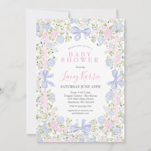 Grandmillennial Pink and Blue baby shower invite