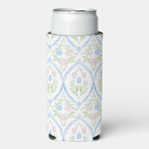 Grandmillennial Pink and Blue Floral Seltzer Can Cooler
