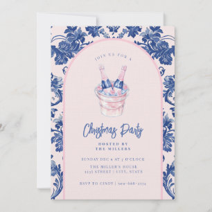 Grandmillennial Pink & Blue Damask Champagne Invitation