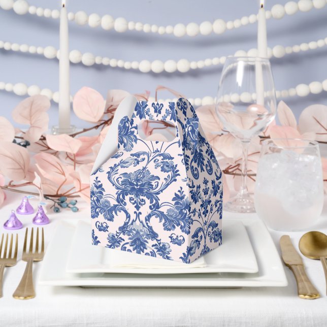 Grandmillennial Pink & Blue Damask  Favor Boxes (Wedding)