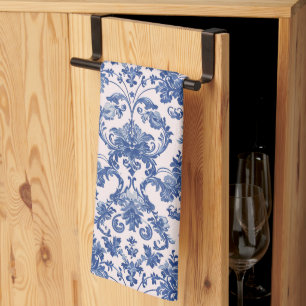 Grandmillennial Pink & Blue Damask Kitchen Towel