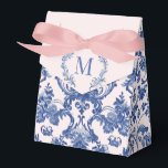 Grandmillennial Pink & Blue Damask Monogram Favor Boxes<br><div class="desc">This Christmas party favor box design has a preppy grandmillennial design featuring a navy blue damask pattern on a blush pink background. There is a place on the top flap to add your monogram initial. The front and back have a coordinating damask pattern.</div>