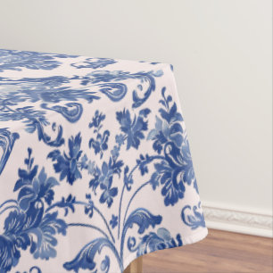 Grandmillennial Pink & Blue Damask Tablecloth