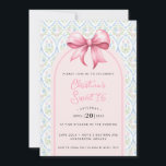 Grandmillennial Pink Bow Coquette Sweet 16 Invitation<br><div class="desc">This beautiful Sweet 16 birthday invitation features a pink bow. Around the edge is a pink and blue grandmillennial border. You can personalize with all the details for your special event. The back has a coordinating pattern.</div>
